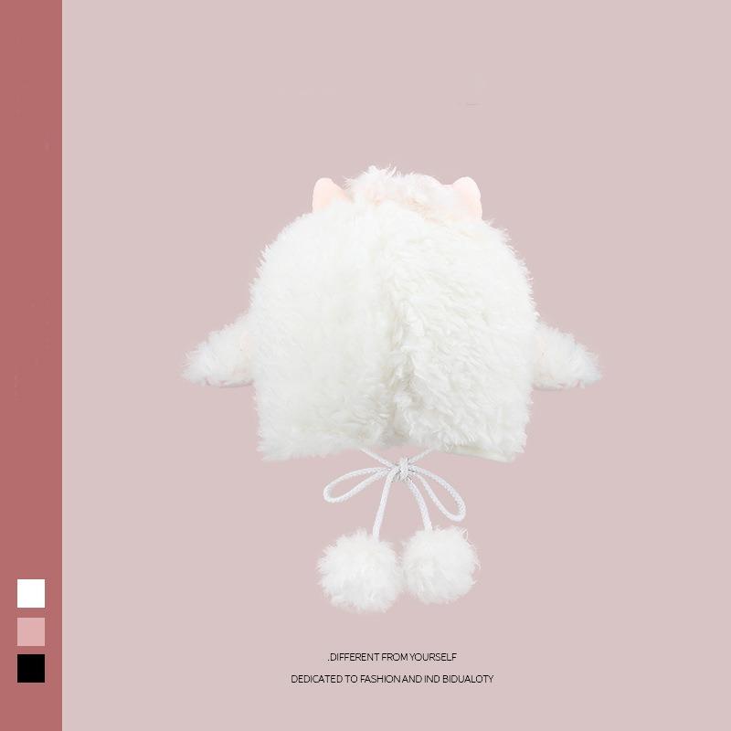 Cute cute girl white lamb strap children autumn and winter photo plush bag head ear protector