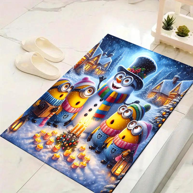 1Pc Merry Christmas Minions Rug Office Carpet Indoor Outdoor Doormat Nonslip Soft And Comfortable Living Room Christmas Halloween Gift D91845