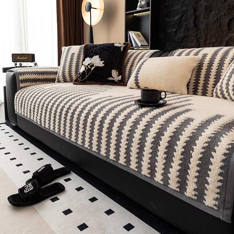 Sofa Cushion Autumn and Winter New Plush High Quality Winter Thickened Cushion Anti Slip Straight Row Sofa Cover Cover