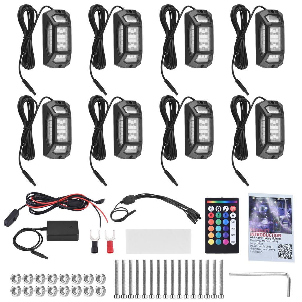 LED Underglow Kit for Car, 8 PCS Multicolor RGB Rock Lights Kit with BT App and Remote Control for