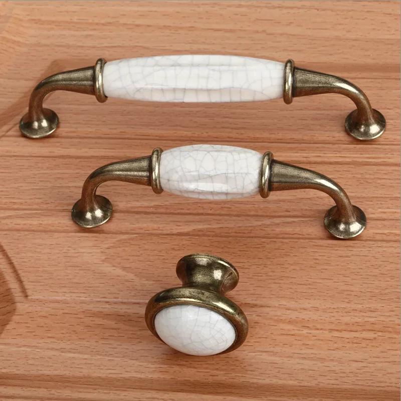 2pcs  Antique Crack Design Marble Ceramic Cabinet Drawer Knobs Handles