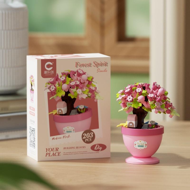 Lustige Mikro-Bausteine Spielzeug Mikro-Landschaft Blumen und Baumhaus Kinder Montage Puzzle Schreibtischdekoration