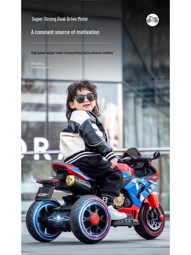 Electric Ride-On Tricycle for Kids with Remote Control, Dual Drive, Rechargeable Battery, Suitable for Boys and Girls.