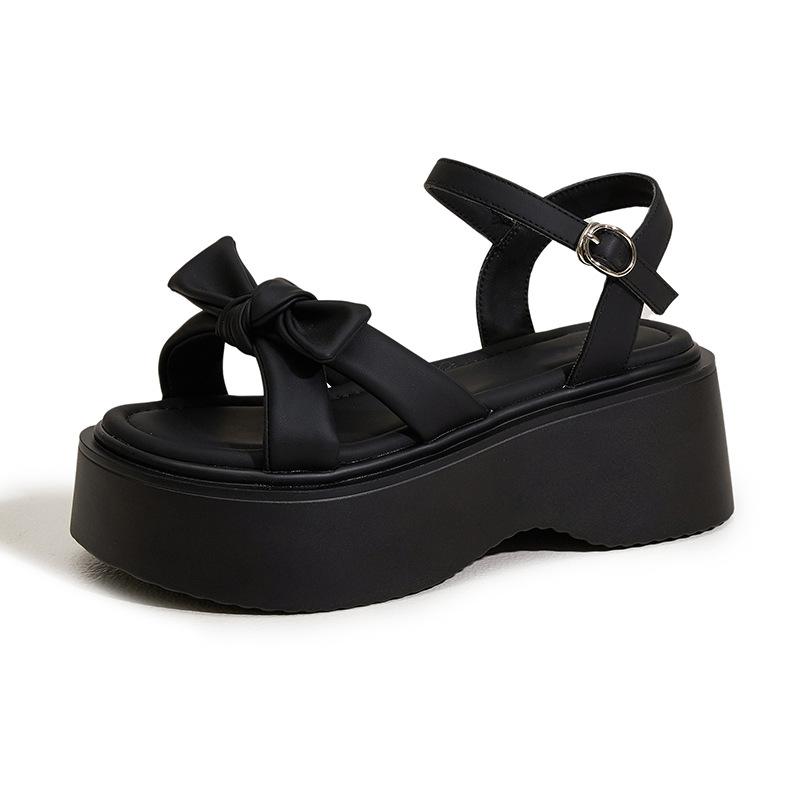 

Platform sandals women are not tired at work 2025 new summer wear fashionable versatile height-increasing shoes bow shoes 39 чёрный