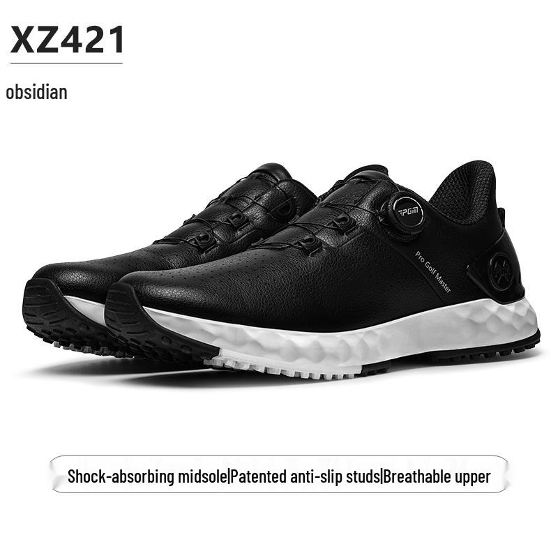 PGM Men's Golf Sneakers - Comfortable Shock Absorption with Knob Laces, Breathable, Anti-Slip, Height Increasing.