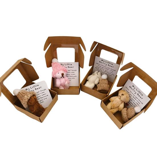 Mini Plush Bear Doll My Little Worry Bear Handmade Gift with Inspirational Card Pocket Bears Hug Plush for Graduation Colleagues & Motivational