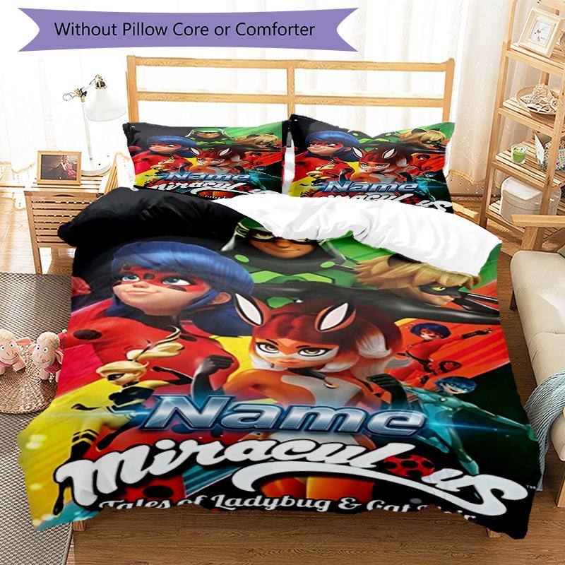 3pcs Custom Name Ladybug Bedding Set Duvet Cover Closure Includes 1 Duvet Cover & 2 Pillowcases, Soft and Comfortable for All Seasons.