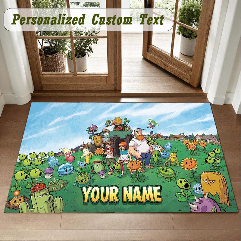 Crystal Velvet Square Rug Custom NamePlants vs. Zombie Pattern Non Slip Home Floor Decor Rug