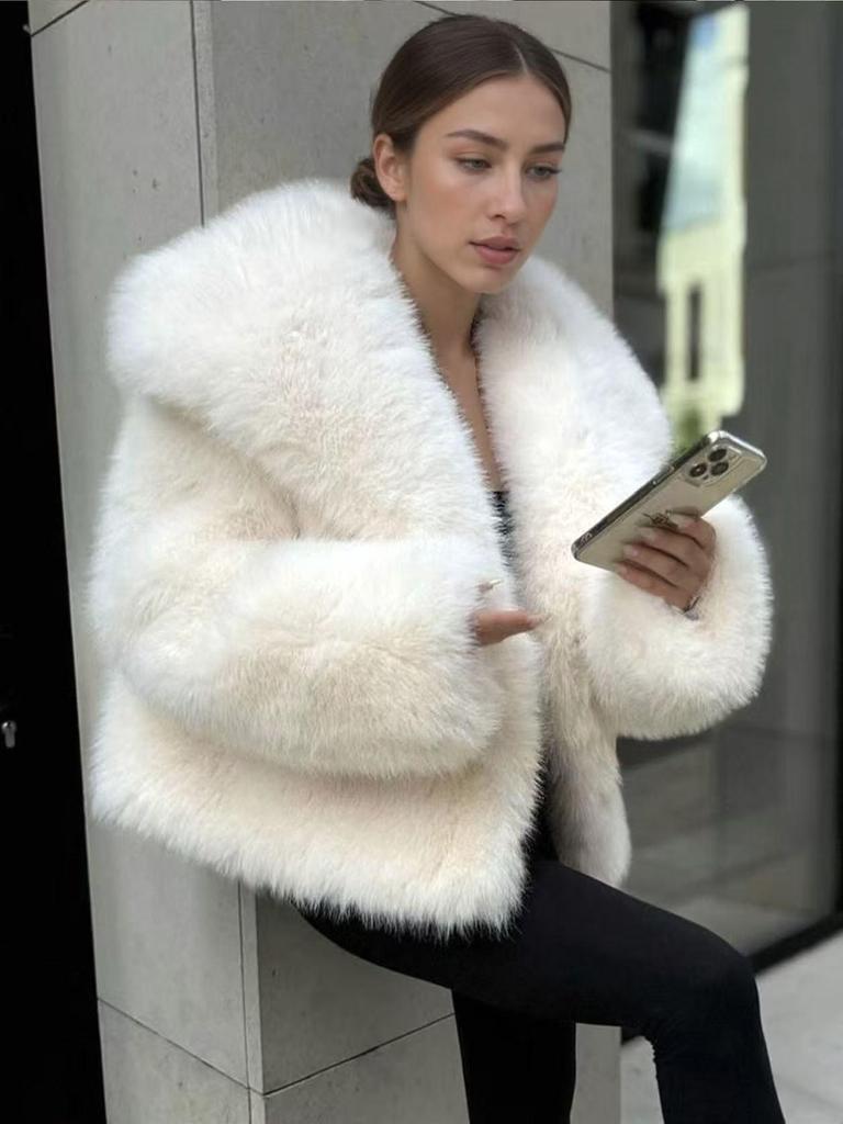 Women's Cross-Border Faux Fox Fur Coat - Plush, Regular Style