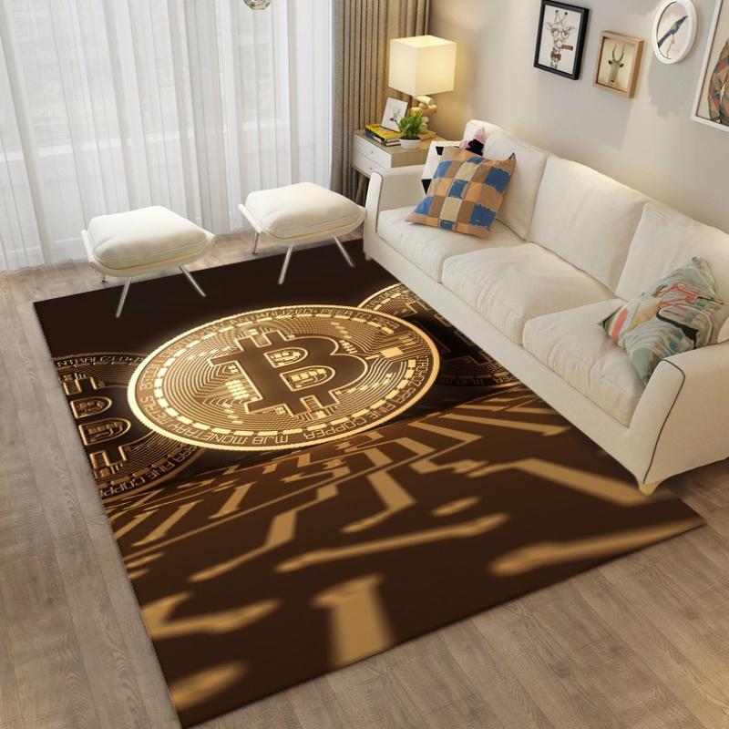 Bitcoin Carpet Bedroom Bedside Decor Rug Bitcoin 3d Floor Mat Large Cartoon Area Rug Living Room Creative Bitcoin Non-slip Mat