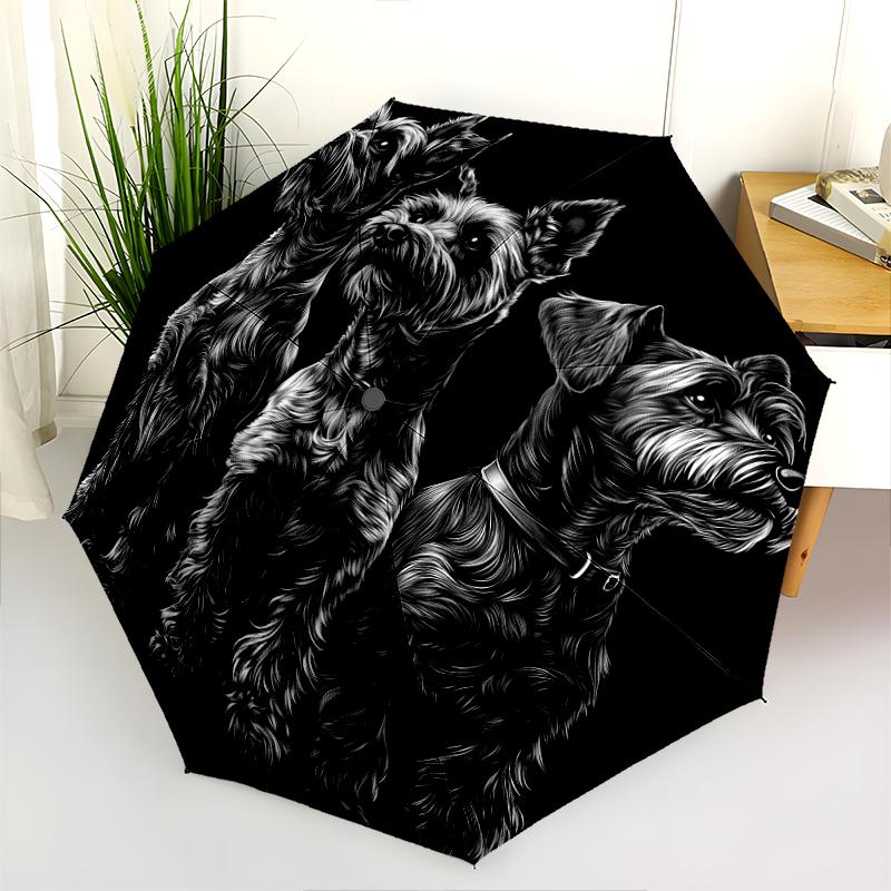 Black Schnauzer pattern, automatic folding umbrella, portable and foldable design, 8 ribs, a Christmas or birthday gift.