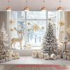 2D Winter Wonderland Backdrop White Christmas Tree and Gold Gifts Background Banner