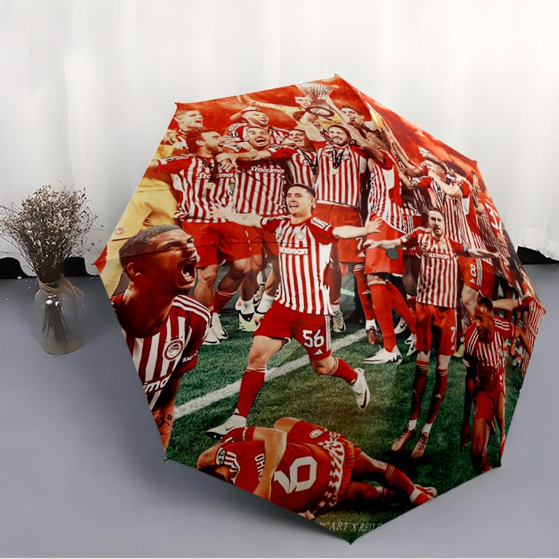 Olympiacos F.C Fashionable Automatic Opening/Closing Folding Umbrella. Portable and Foldable, Ideal for Gift, Travel, and Daily Use.