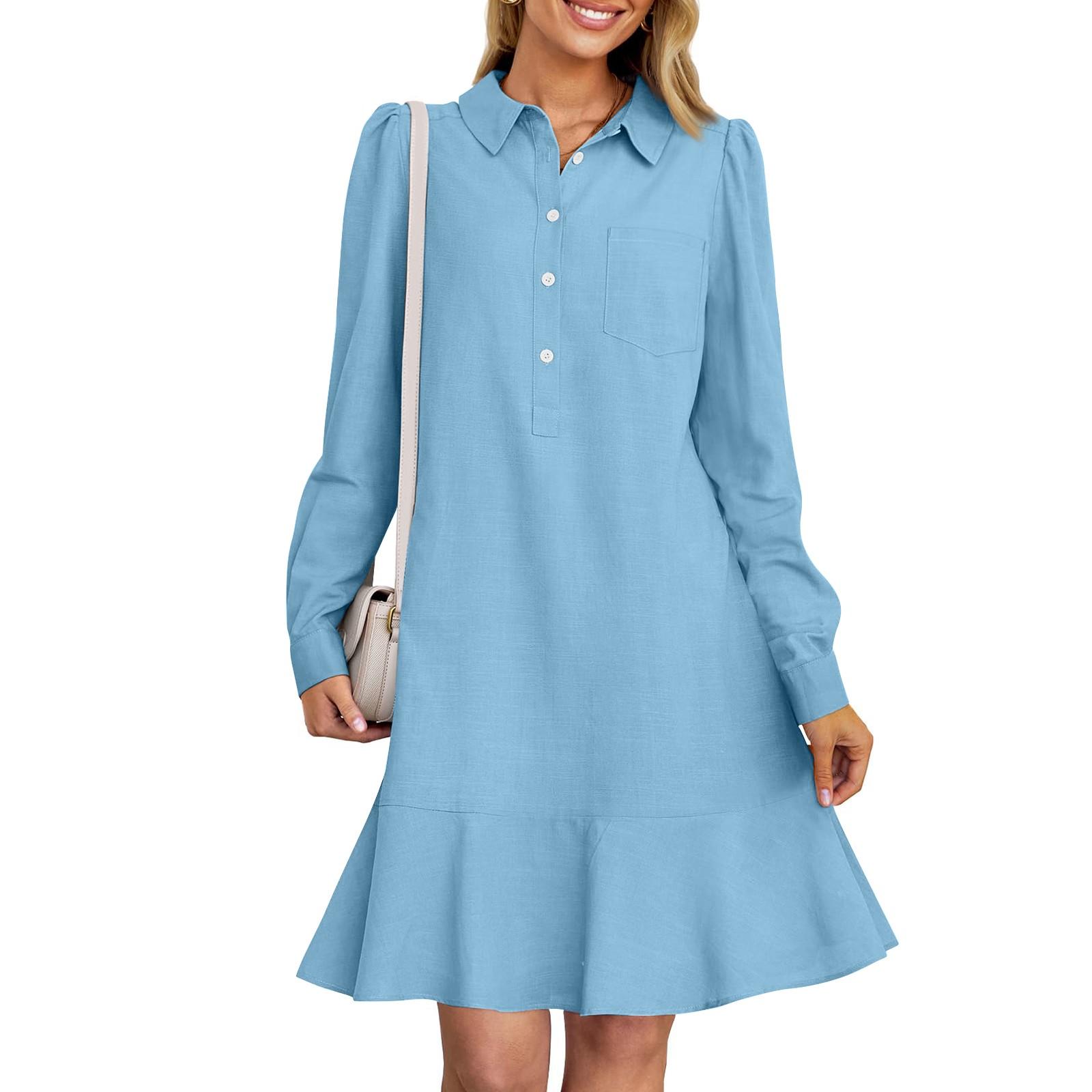 

Женское платье-рубашка с длинным рукавом на пуговицах, струящиеся повседневные платья-туники с оборками XXL