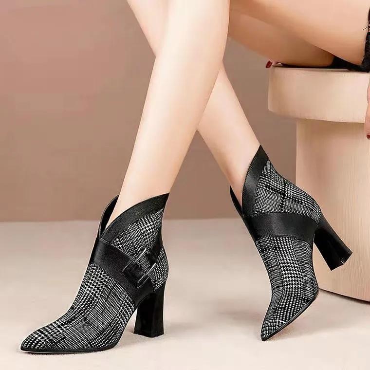 Sexy Women Boots 2025 Autumn and Winter V-Neck High Heels Ankle Shoes Boots Leather Booties Feminina Woman Wedding Party Shoes
