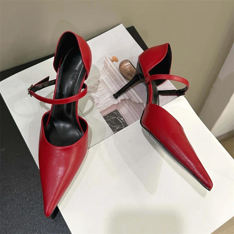 Новые Сексуальные Женские Туфли-Лодочки с Острым Носком, Ремешком с Пряжкой, на Тонком Высоком Каблуке, Дизайнерские, Ажурные, Обувь для Стриптиза