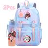 2Pcs/set Cute Demon Slayer Printed Backpack with 750Ml Water Bottler for Teenager Student Girl Boy Large Capacity Waterproof Bookbag Travel Bag Gift
