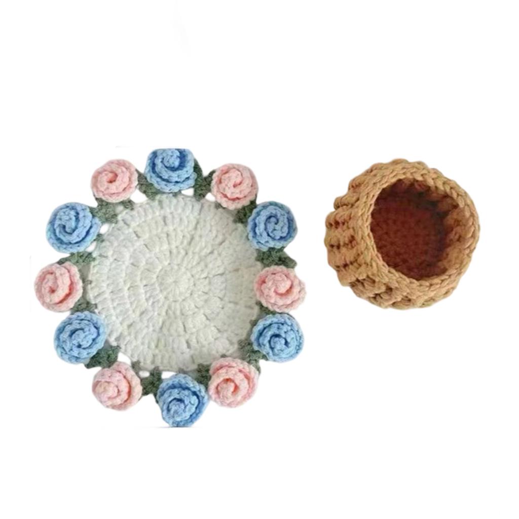 Almofada Térmica de Crochê de Lã Feita à Mão Decorações de Mesa Presentes Criativos de Feriado Flor Rosa Produtos Acabados