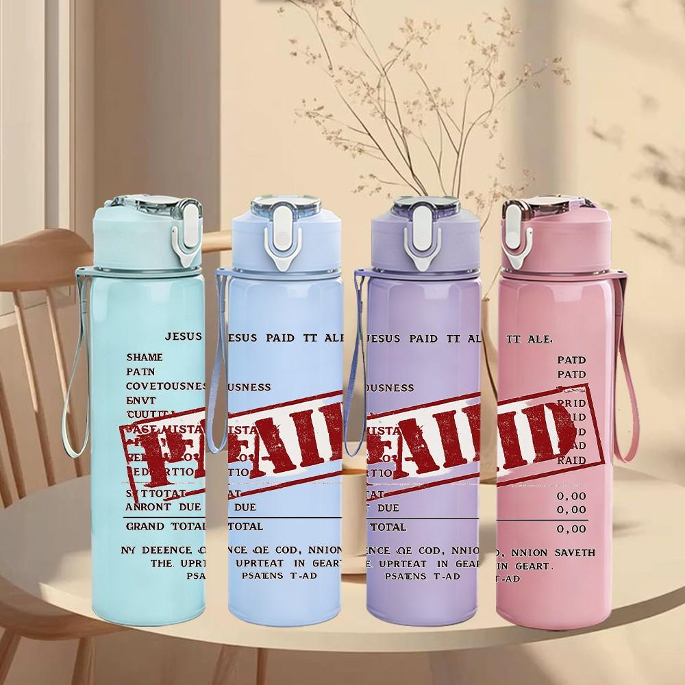 1PC Paid Stamp Text Design 750ml Color Plastic Sports Water Bottle Leakproof Flip Straw Lid Suitable for Sports Office Home Use