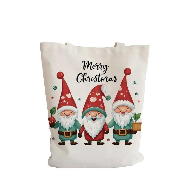 Christmas Canvas Tote Bag Shoulder Handbag Lunch Storage Grocery Bag for Women Festive Holiday Shopper Bag Christmas Gift Decor