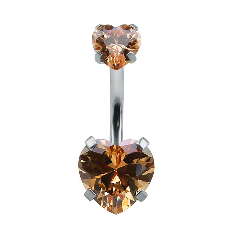Heart-Shaped Zircon Titanium Steel Navel Rings - Customizable European & American Design (2022)