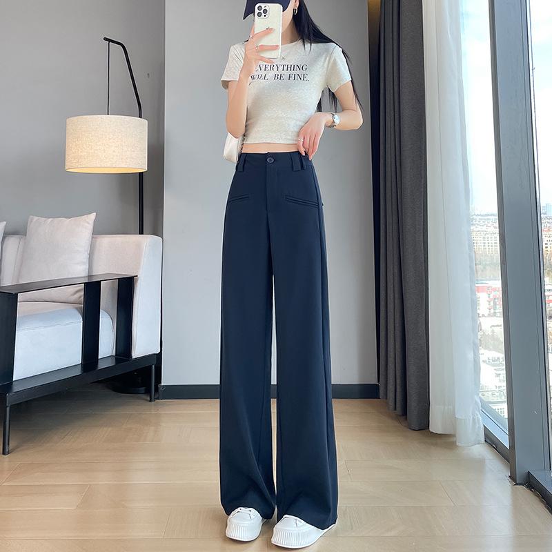 

Women s Ice Silk High-Waisted Wide-Leg Pants – Summer Thin, Slimming, Floor-Length, Petite & Plus Sizes, Nine-Point Style XL