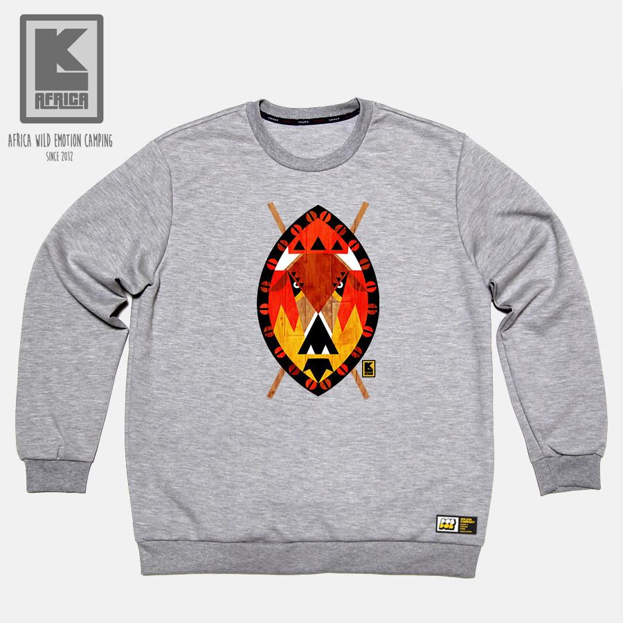 DOLDOL Lk Africa_Mtm_38 African-Inspired Camping Brand Lk African Wildebeest Character Graphic Design Long-Sleeved Sweatshirt