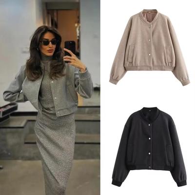 Woman Autumn New Product Bomber Jacket Coat Button Baseball Aviator Cropped Jackets for Women Long Sleeve Crop Outerwear