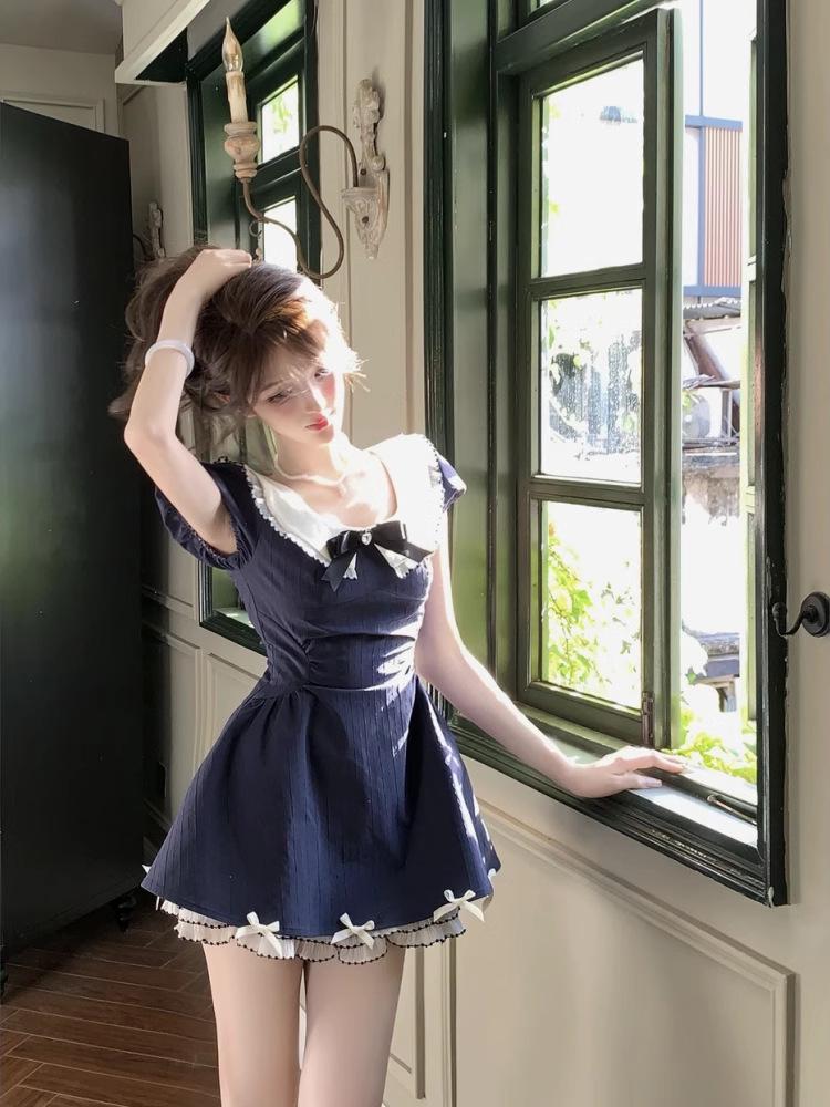 Heiress Style Short Skirt - Waist-Cinched Summer Dress with Bowknot Design