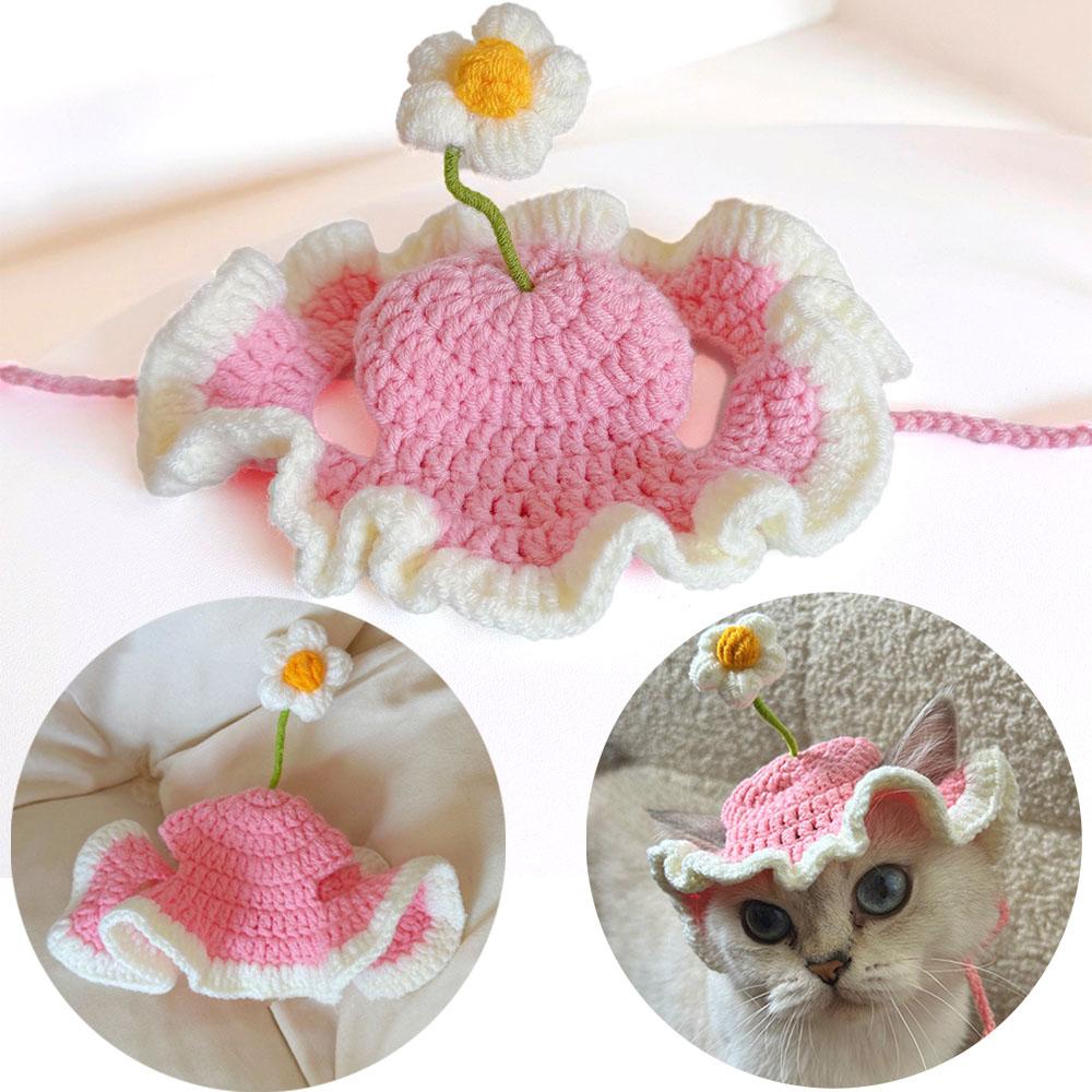 Cute Refined Cat Hat Elastic Autumn Winter Pet Puppy Kittens Knitted Headgear Party Photo Shooting Props Decoration Pets Costume