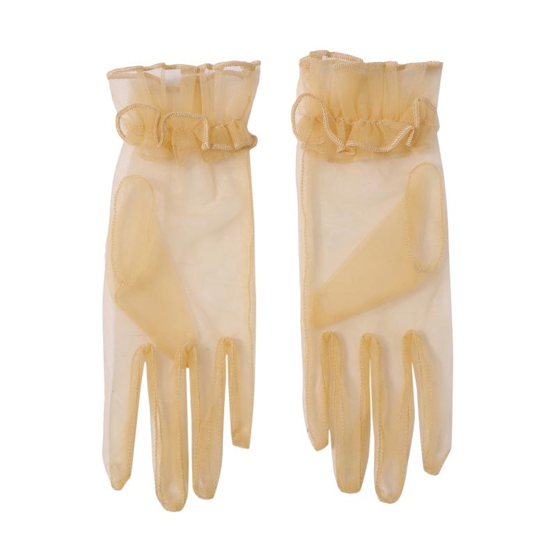 

1 Pair Gloves for Women Mesh Lace Full Finger Fashion Short Tulle Elastic Etiquette Lotus Leaf Shears Black Gloves for Females шампанского