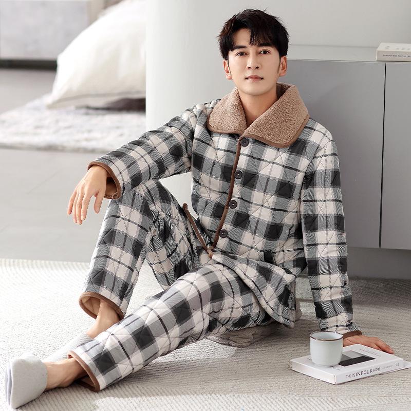 

Пижама мужская зимняя и зимняя теплая флисовая утолщенная трехслойная куртка с подкладкой можно носить на улице мужская коралловая флисовая домашняя одежда 3XL