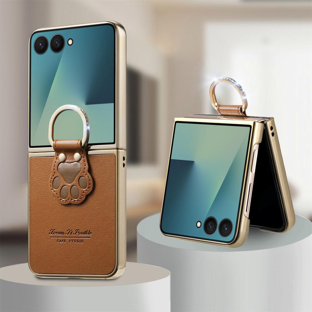Bling Ring Holder Fashion Leather Case for Samsung Galaxy Z Flip 8 Flip8 5G Flip 7 6 5 4 Flip6 Flip7 FE Flip5 Flip4 Cover Capa