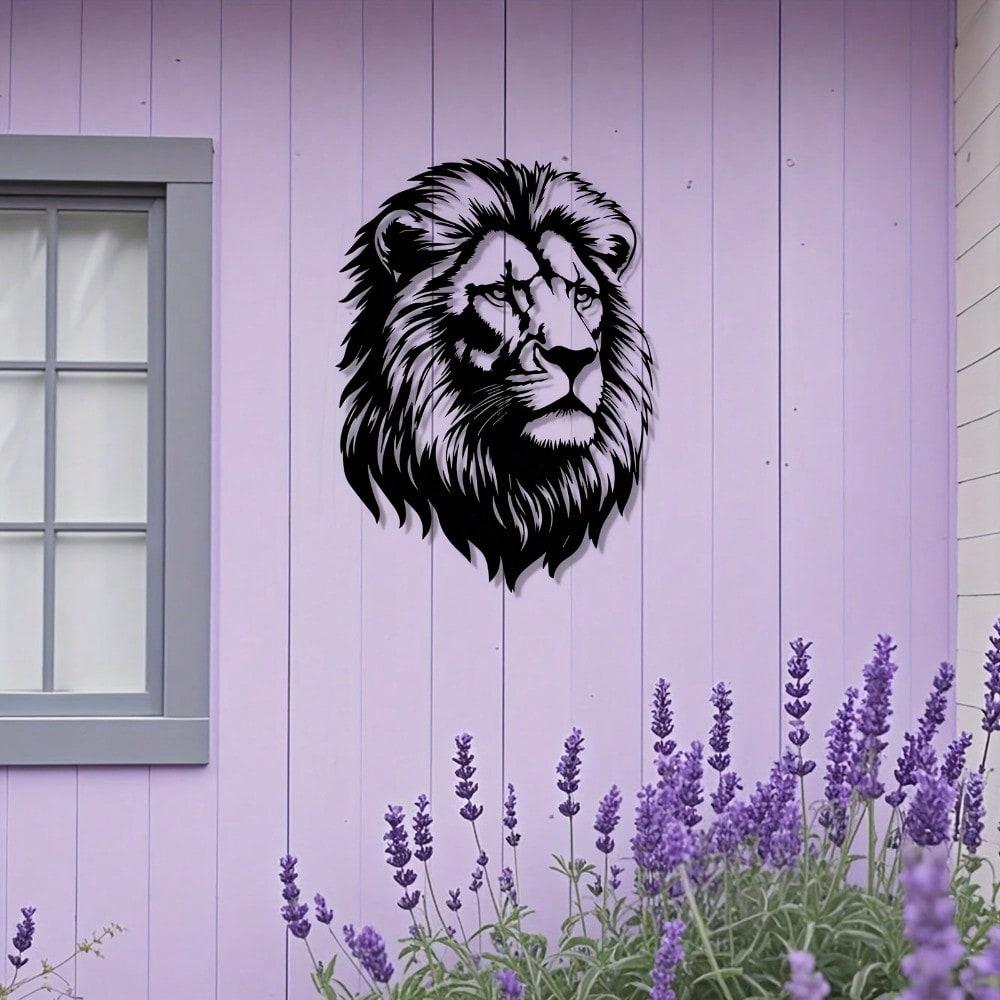 Modern Metal Lion Head Wall Art, Black & Green Rust-Proof Iron Decor