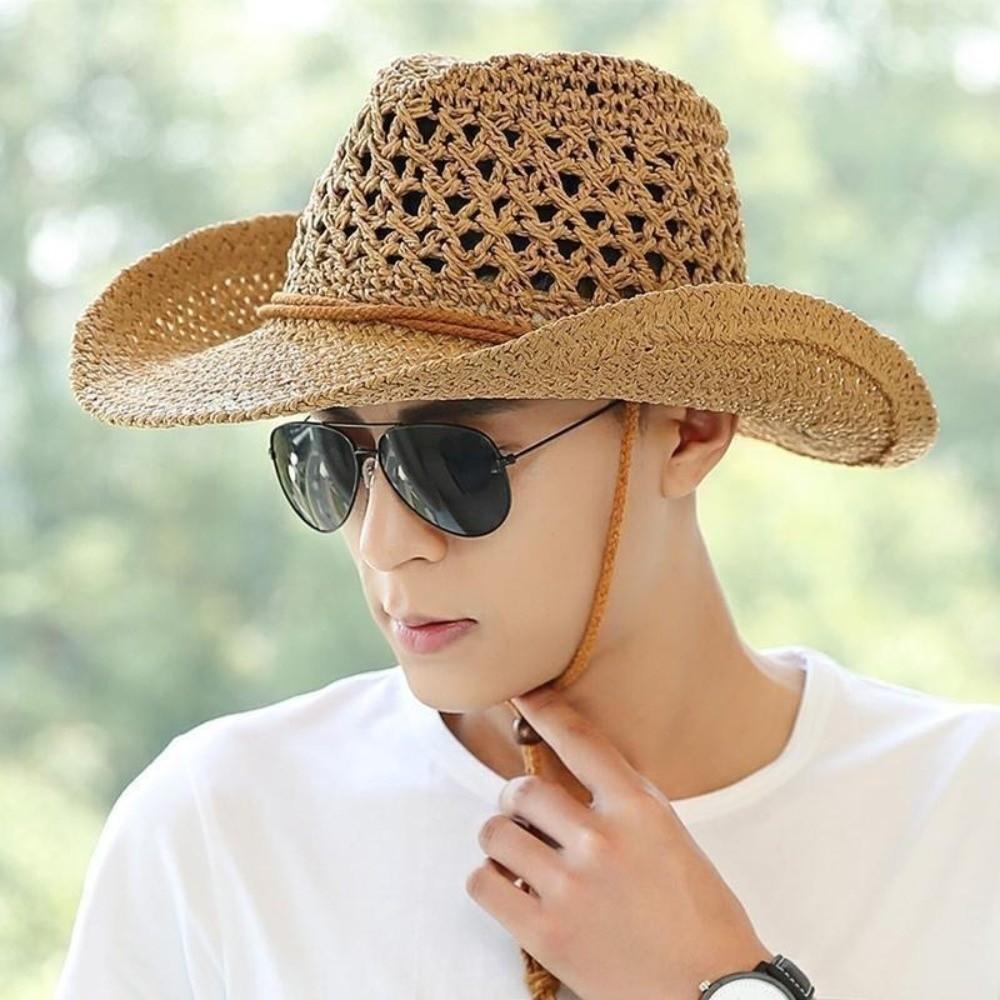 Ethnic Style Western Cowboy Hat Solid Color Fisherman Hat Retro Sunscreen Straw Hat  Travel