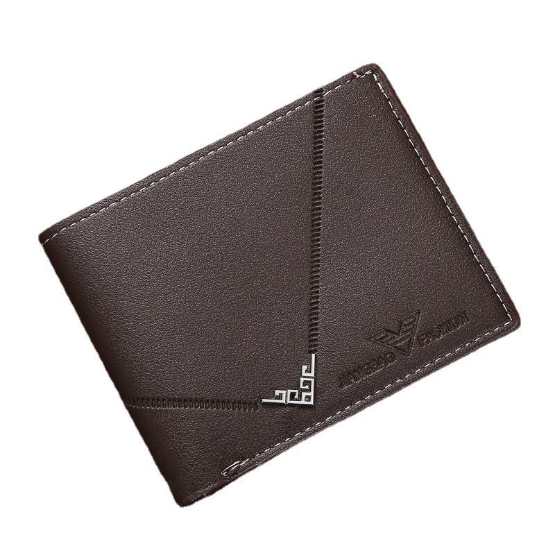 Lychee Texture PU Leather Men's Wallet Short Cash Purse Multi Card Slot Patchwork Card Holder Horizontal Money Clip