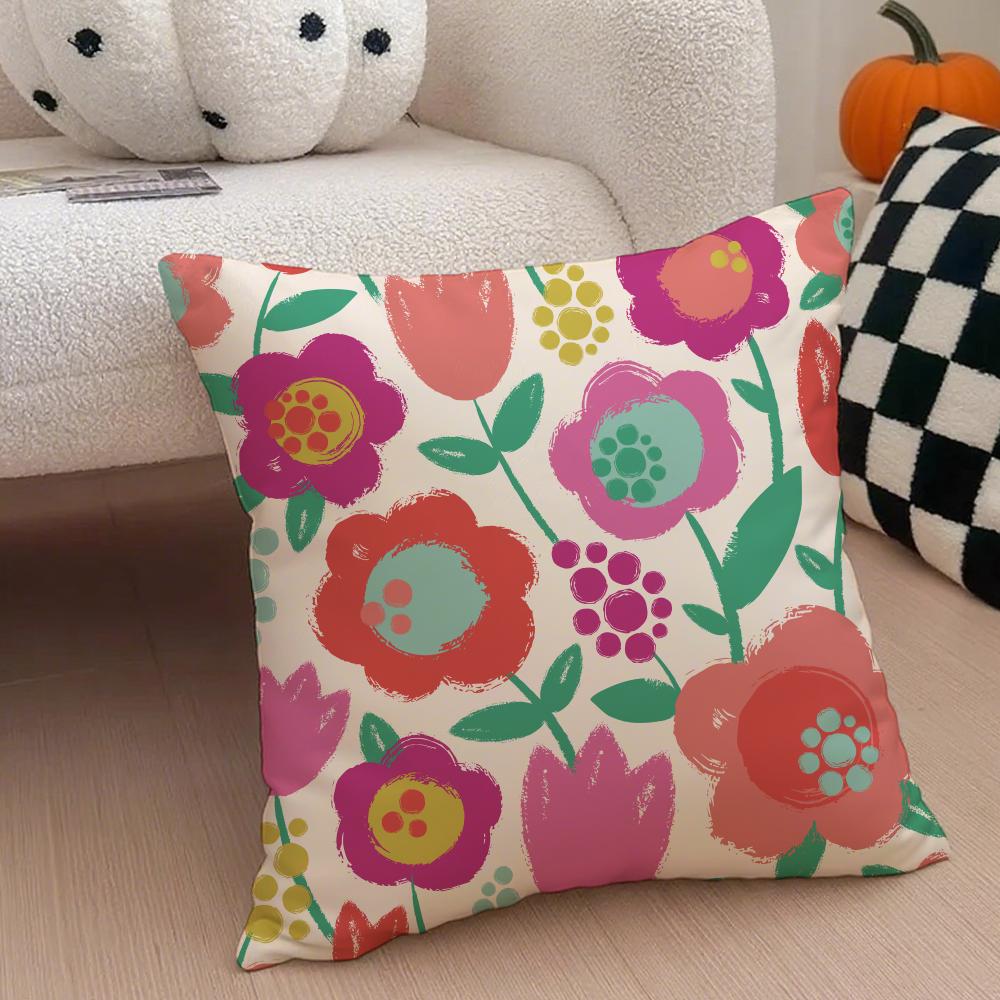 Spring and Summer Floral Cushion Cover Throw Pillow Cover Hidden Button Durable Polyester Chair Cushion