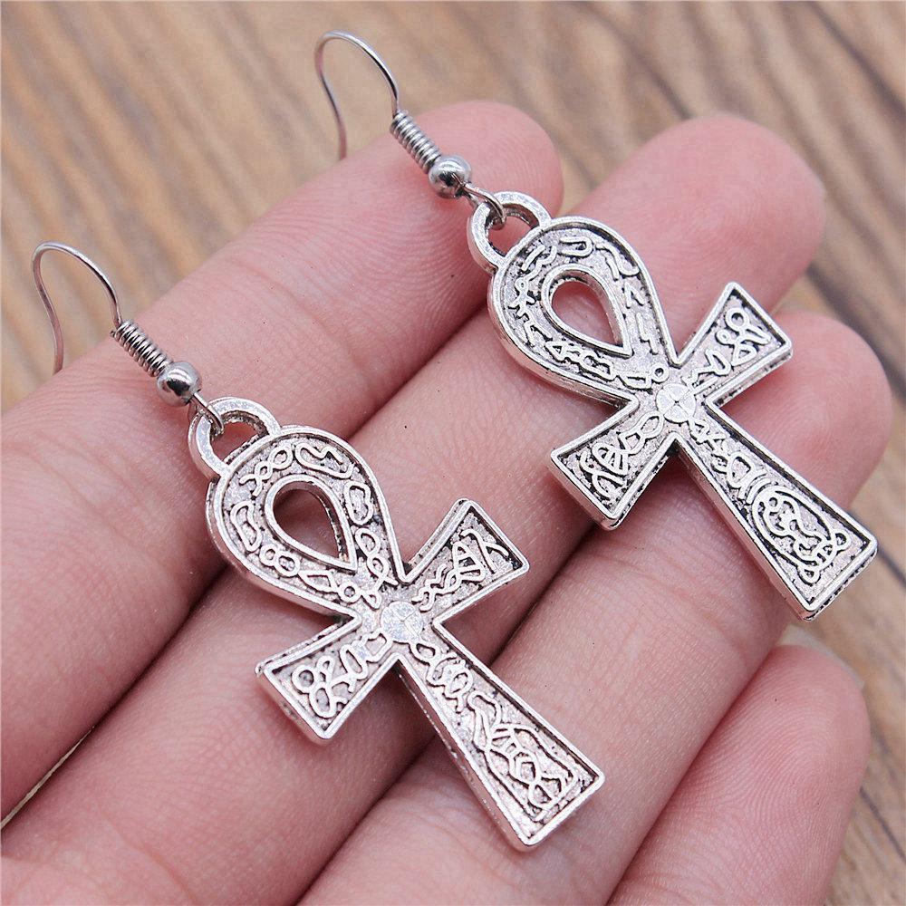 Classic Fashion Pharaoh Chief Ankh Cross Amulet Earrings Layered Valentine's Gift for Prom Nights