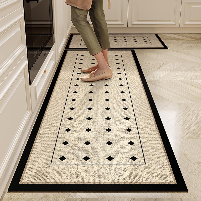 Non-slip PVC Kitchen Mat Waterproof Floor Carpet Beige Minimalist Rug for Home Decoration Long Durable Foot Mats 1pc 50x80cm