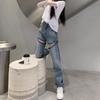 Women's Zipper Jeans Women's High Waist Slim Fit Straight Loose Design Trousers