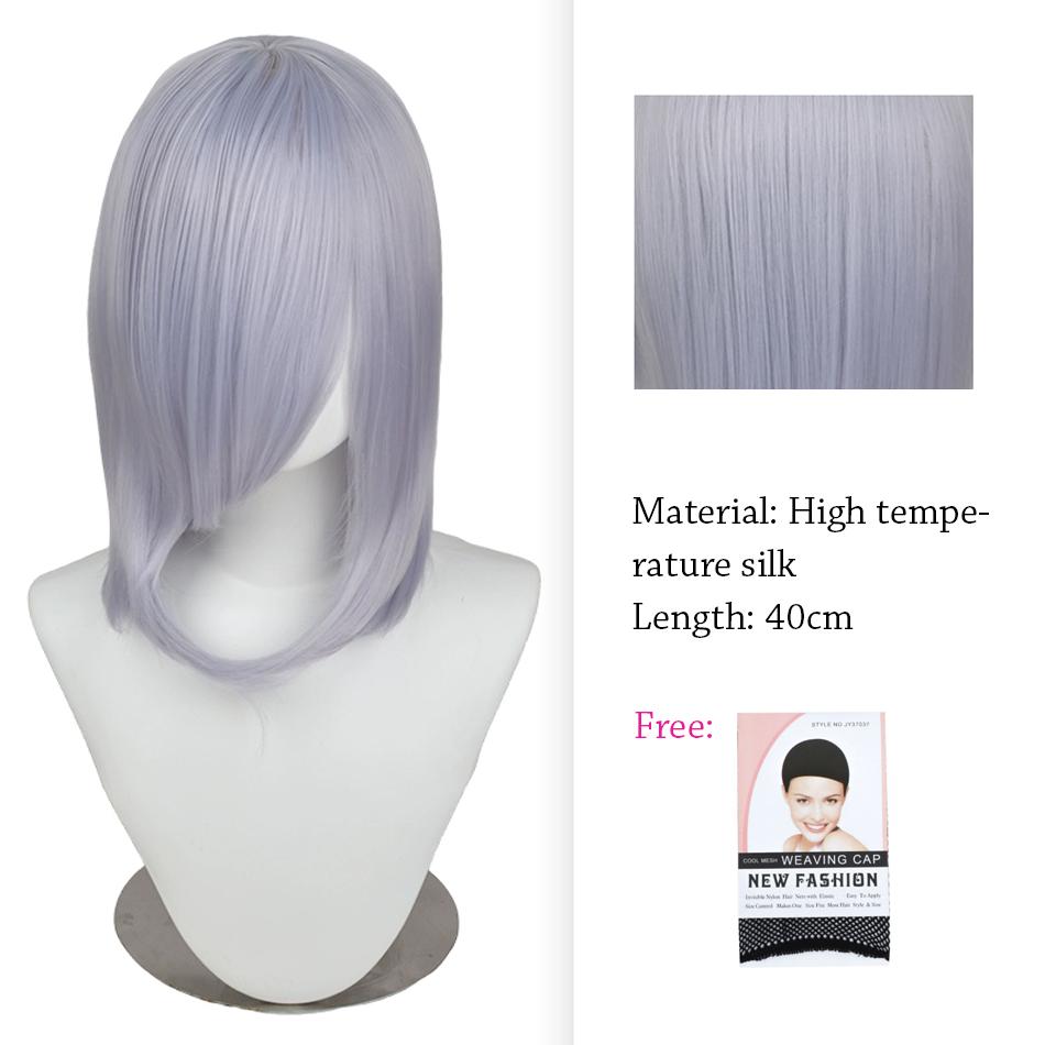 40cm Anime Synthetic White Purple Cosplay Wigs Short Green Hair Straight Silver Wig Pink Hairpiece Short Wig with Bangs