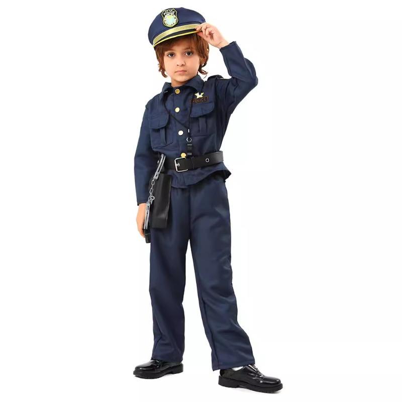 Kids Police Suit Boy Cosplay Kids Military Uniform Show Halloween Party Costume