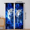 2pcs - White tiger and blue rose print curtains, pole bag curtains, home decoration, room decoration