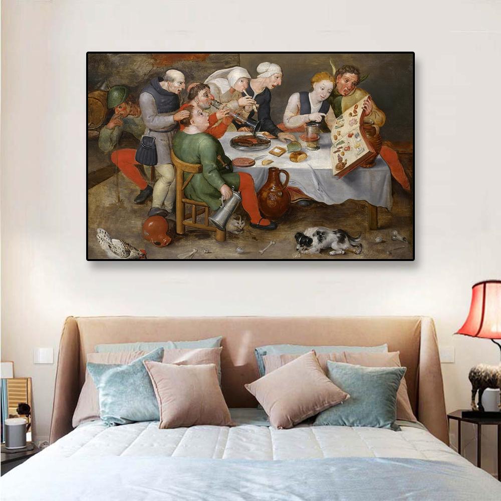 Large Vintage Oil Painting Poster The Bacchus Singers Funny Prints Hieronymus Bosch Canvas Painting Kitchen Wall Art Decoration