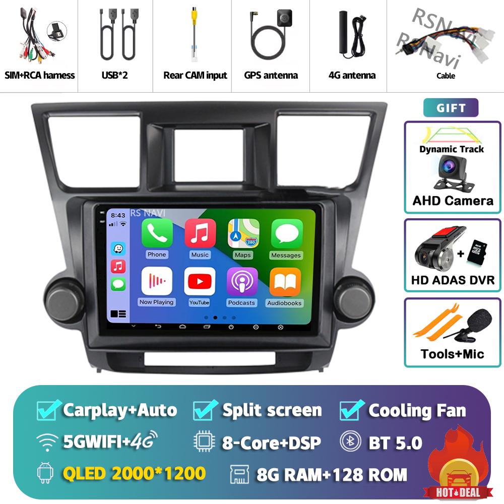Android 14 Car Radio For Toyota Highlander 2007 - 2015 Player Multimedia GPS Navigation Stereo CarPlay Auto Video Head Unit DVD