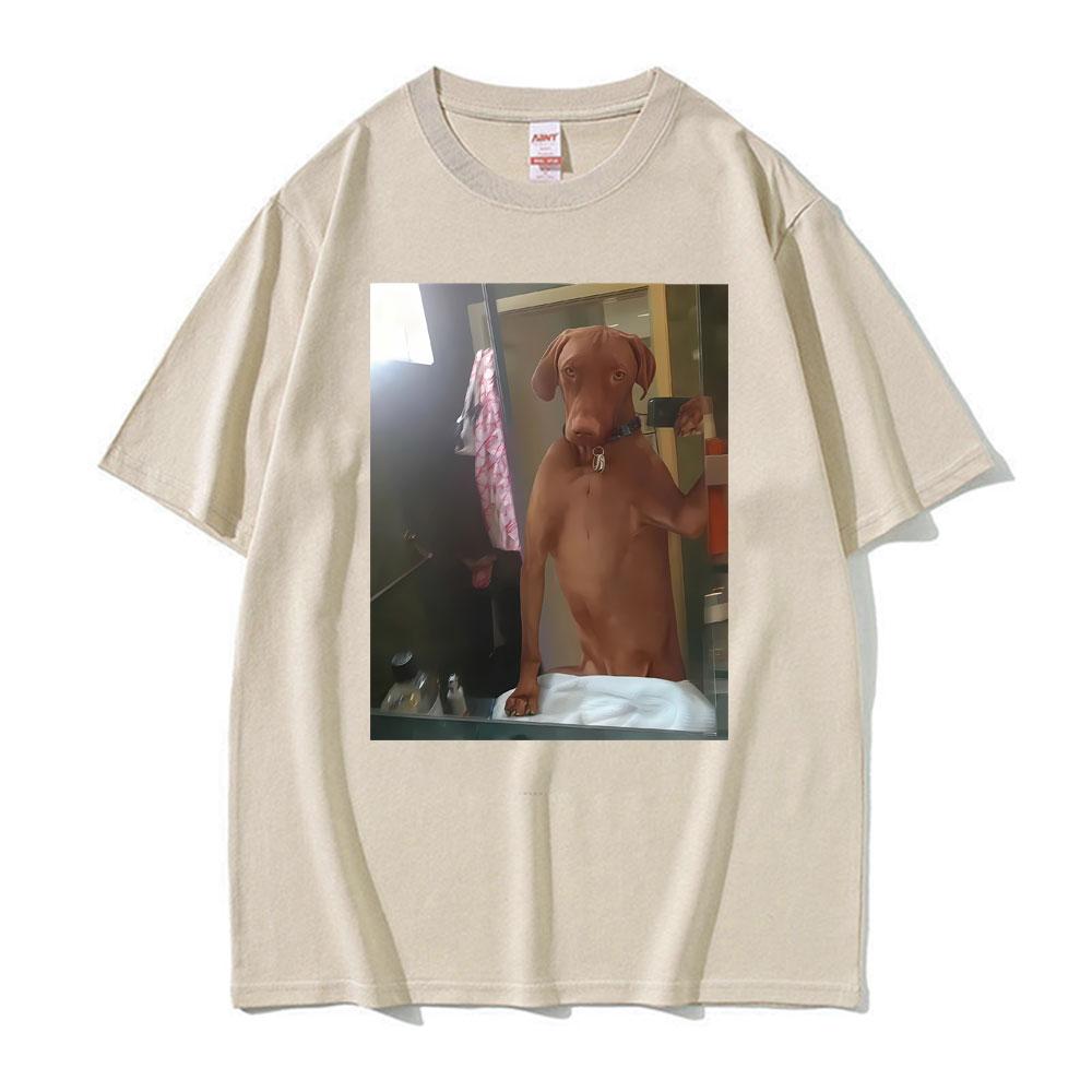 Dog Taking A Selfie Stupid Meme T-shirt Men's Women Clothing Fashion Loose T Shirts Oversized 100_ Cotton Casual Hot Sale TShirt