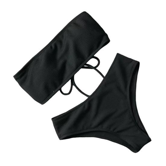 2Pcs/Set Women Bikini Set Bandeau Strapless Swimming Bra High Waist Swimming Briefs Set Beach Pool Bathing Suit