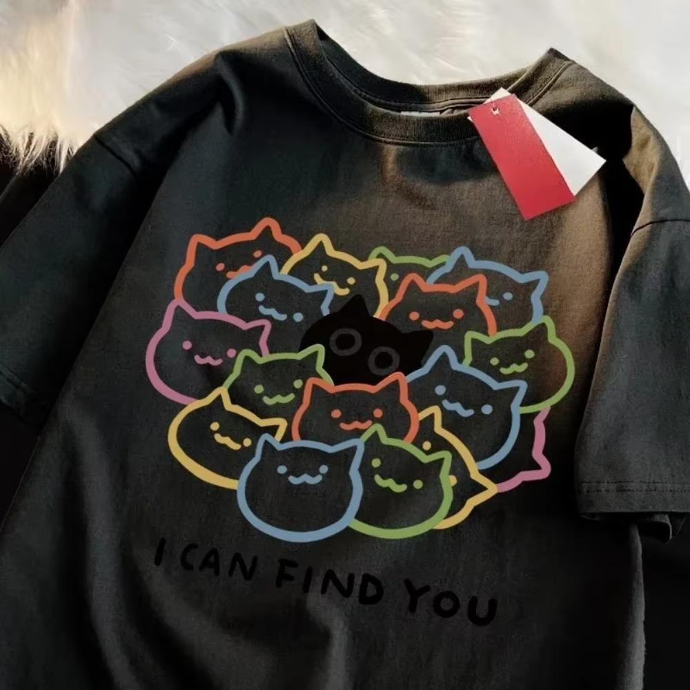 

Я могу найти тебя Футболка с принтом смешного кота Женская модная футболка Летняя футболка Одежда Модные повседневные топы Y2K Топ Мода Лето XXXXXL чёрный