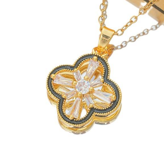 Light Luxury Full Diamond Four-leaf Flower Necklace for Women's Popular High-end Collarbone Chain Gift