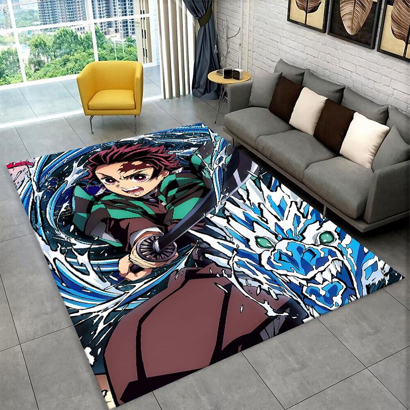 Anime-Teppich mit Demon Slayer-Motiv: Kamado Nezuko und Tanjirou. Ideal für Spielzimmer, Schlafzimmer, Wohnzimmer, Sofa und Zuhause. Rutschfeste Bodenmatte für Kinder.